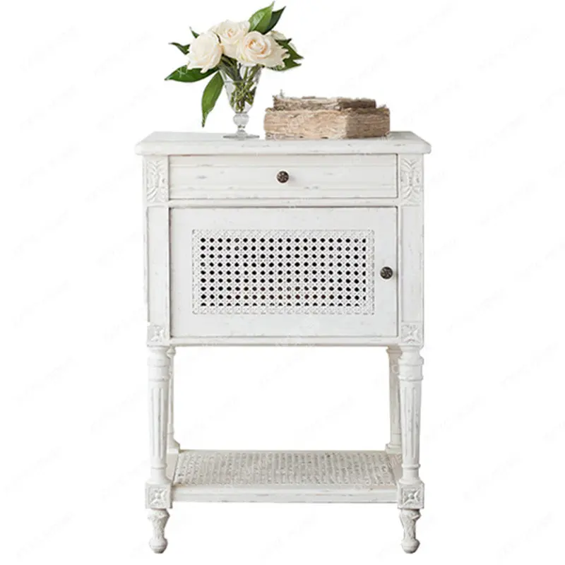 

Solid Wood Retro Bedroom White Bedside Table Corner Table Nordic French Simple Living Room Side Table Storage Table Oak