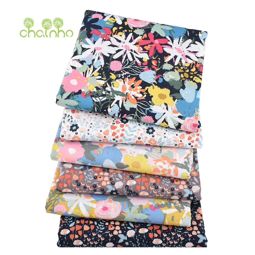 Chainho,Printed Plain Weave Poplin Cotton Fabric,DIY Sewing Quilting Material,Patchwork Cloth,Floral Series,3 Sizes,15PC137