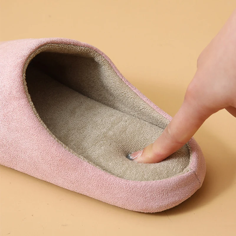 Soft Sole Home Cotton Slippers Women Concise Round Toe Indoor Flat Heel House Slippers Woman Comfortable Lightweight Slides Lady
