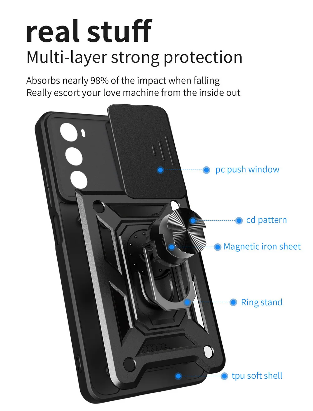Enhanced Camera Protective Case with Armor Hybrid Metal Ring Holder Cover