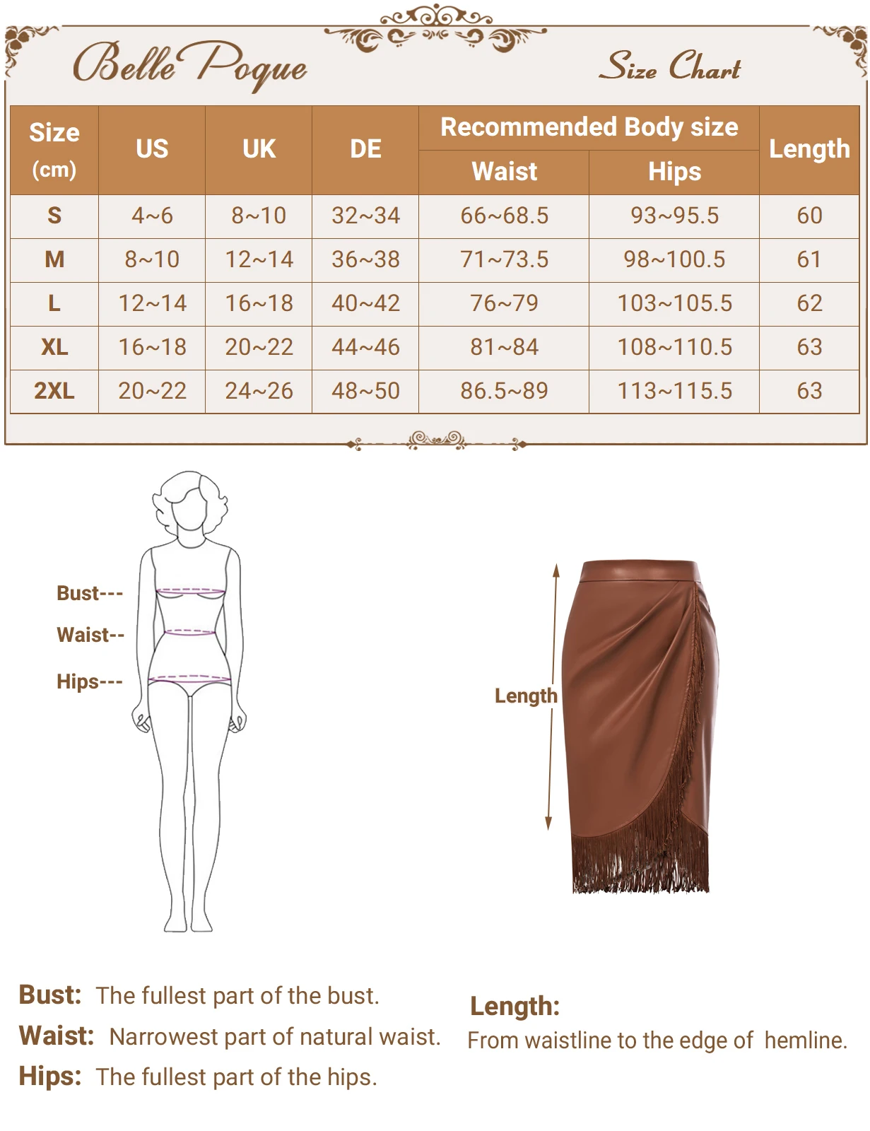 Belle Poque Women's Fringe Bodycon Leather Skirt With Slit Knee Length Pencil Skirt Office Lady Workwear Hight Waist Skirts A30