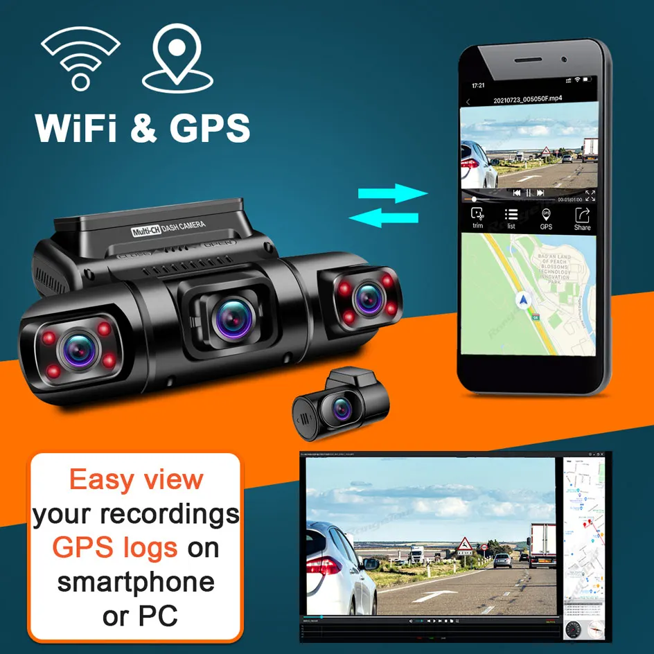 4 Channel 1080P+1080P+1080P+1080P WiFi GPS Car DVR Dual Lens 8 Infrared Light Night Vision 3 Lens 170 Degree Dash Cam Car Camera rear view mirror reverse camera