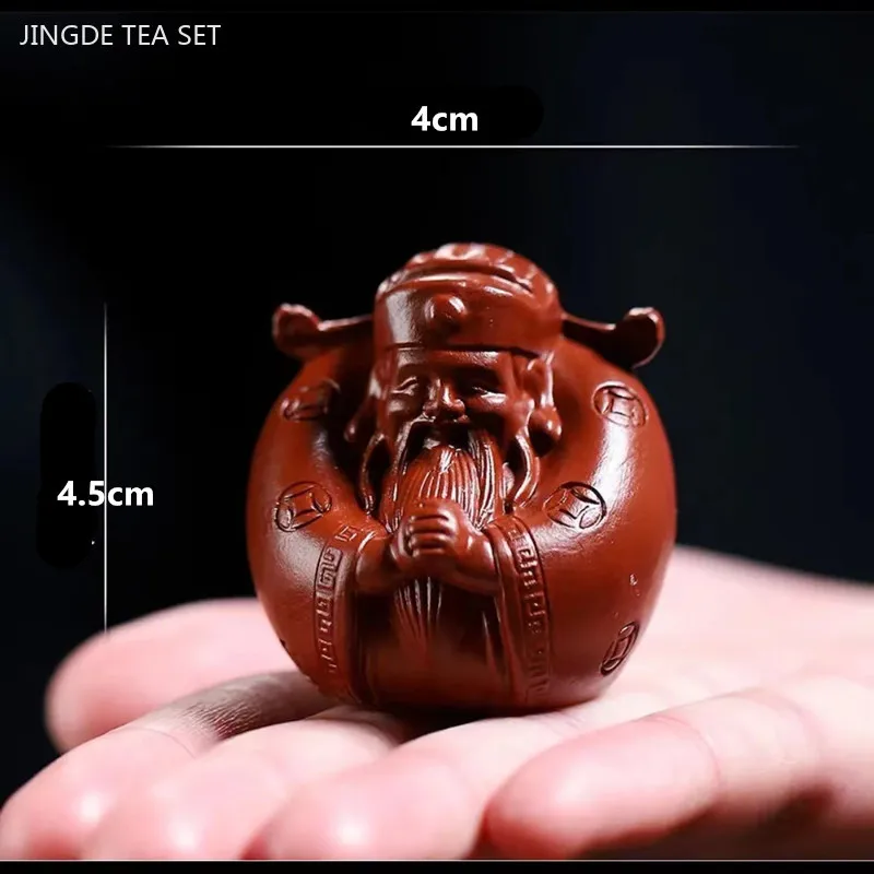Yixing Purple Clay Tea Pet Small God of Wealth Figure Sculpture Chinese Tea Table Ornaments Desktop Feng Shui Arts