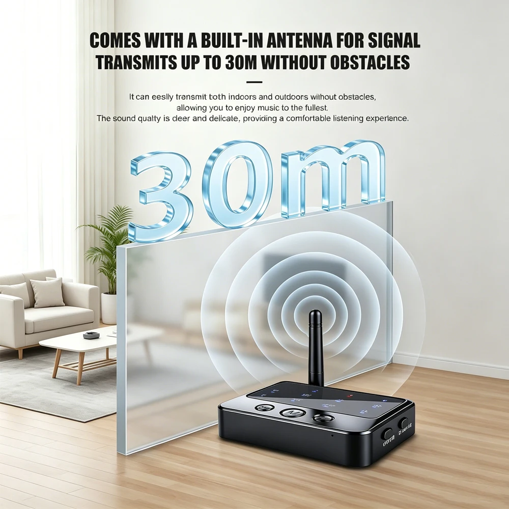 KEBIDU Bluetooth 6.0 수신기 송신기 AptX-Adaptive 2-in-1 오디오 어댑터 AD/HD/LL AAC SBC 낮은 대기 시간 음악 무선 어댑터 Bluetooth 6.0 Receiver