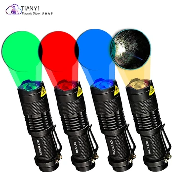 Sk68 미니 손전등 AA 슈퍼 밝은 빛 빨간색 빛 녹색 빛 흰색 밝은 파란색 빛 4 색 LED, 플래시라이트, 밝은, 밝은, 화이트, 블루, 라이트