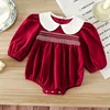 2025 New Autumn Toddler Baby Girl Romper Long Sleeved Embroidery New Year Infant Baby Jumpsuit Christmas 0-24M Children Clothes