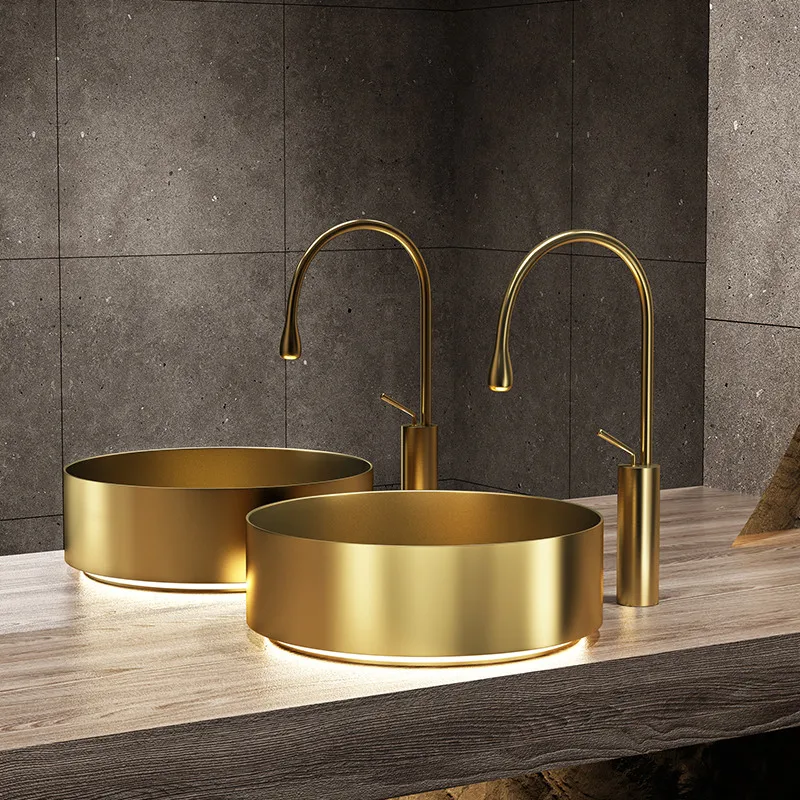 

Illuminated stainless steel countertop basin bar bathroom personalized and creative washbasin accessories