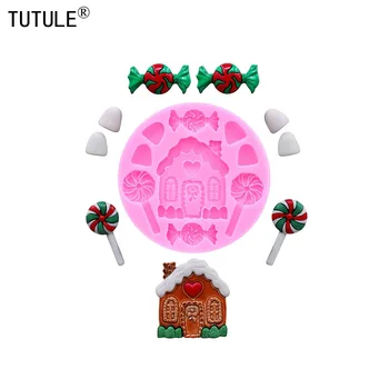 Christmas house Silicone Mold Christmas lollipop Fondant Sugar Cupcake Craft Molds candy drop glue decorative epoxy resin Mold