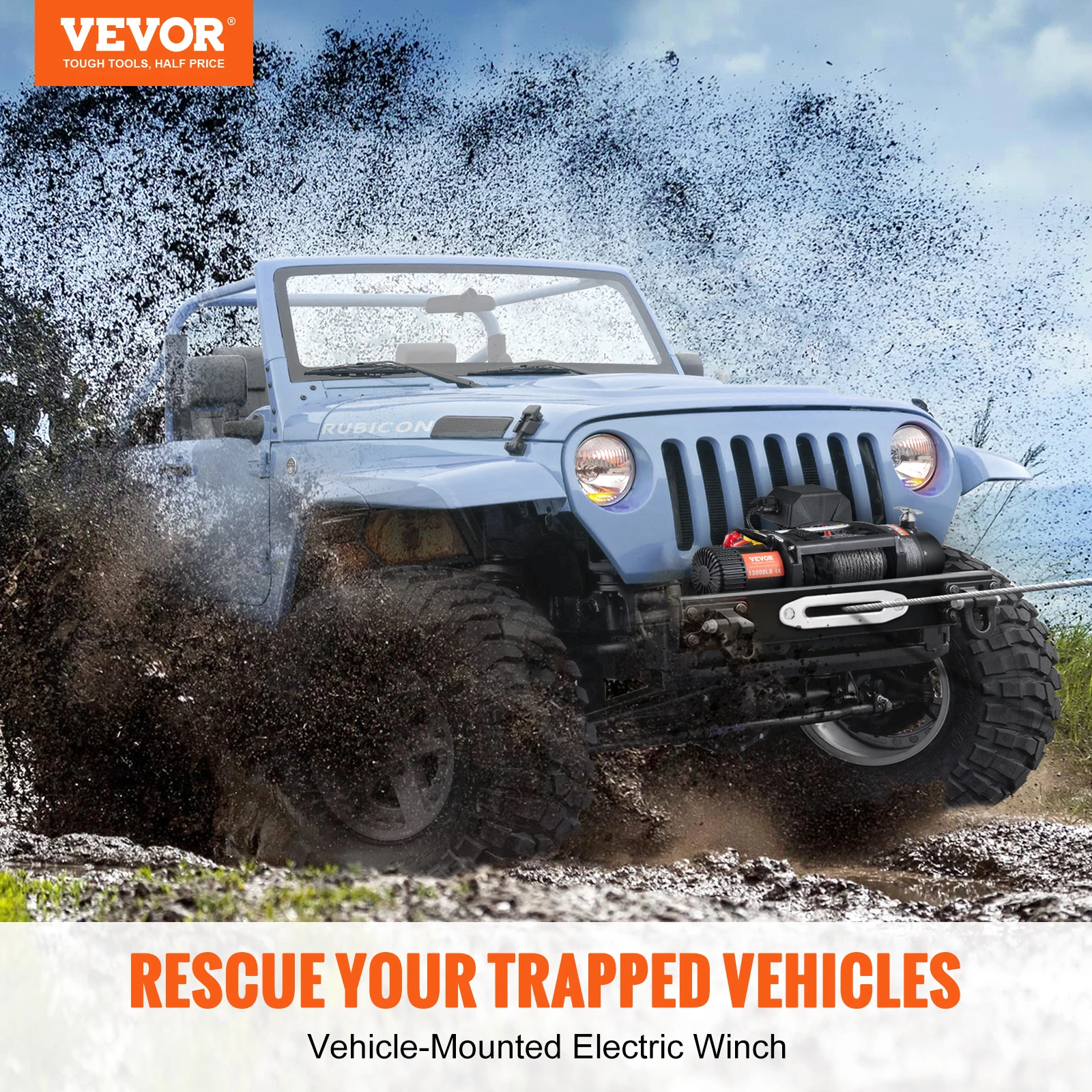 VEVOR 8000-13000LBS Electric Winch With Remote Control 5.5/6.6 HP Synthetic Car Trailer Ropes Towing Strap ATV Truck Off Road