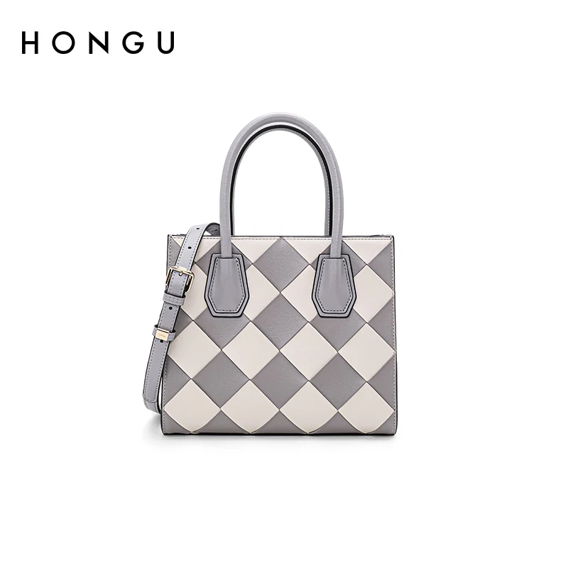 

Hongu Bag New Trendy Cowhide Contrast Color Weave Women's Bag Personality Hand-Carrying Shoulder Bag Fashion Messenger Bag