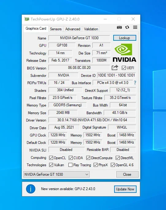 Gpu Z Gt 1030 Series Szmz Video Card Geforce Gt 1030 2gb Gddr5