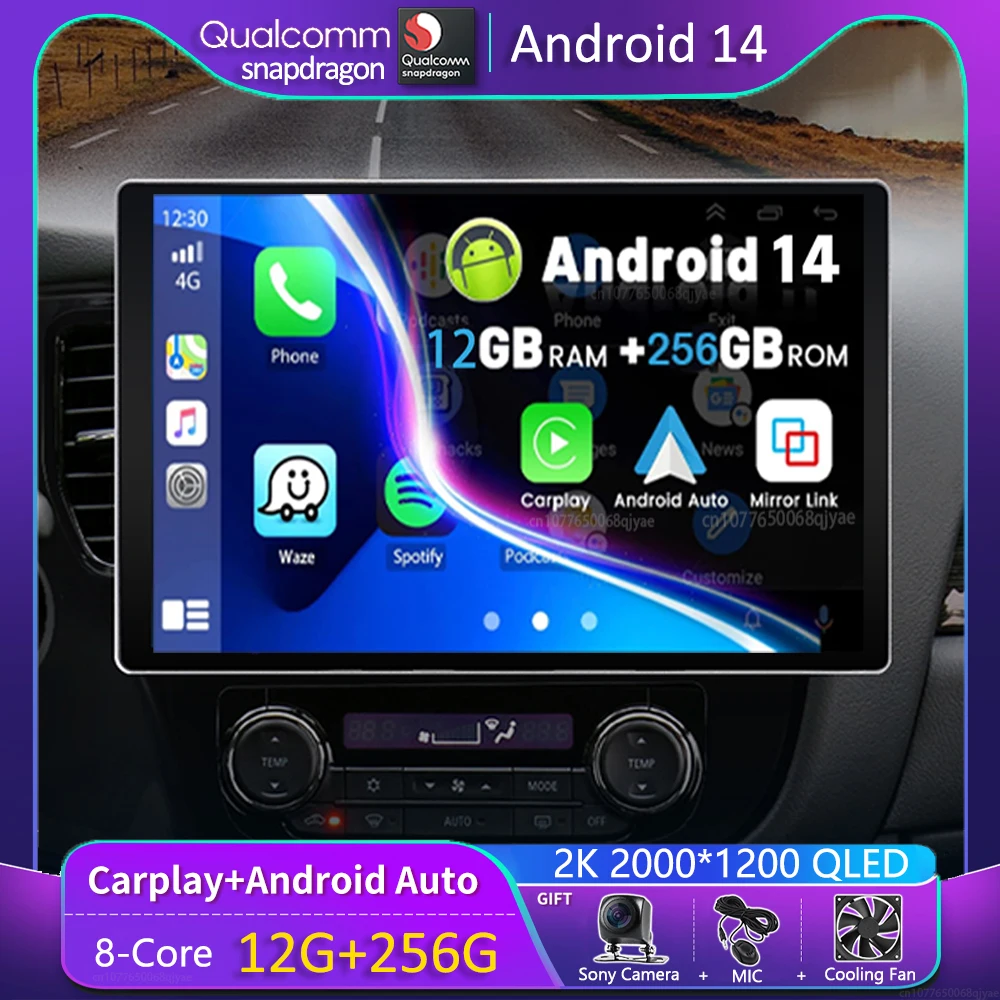 

Автомобильный радиоприемник Carplay на Android 14 для Mitsubishi Outlander 3 GF0W GG0W 2012-2018, навигация GPS, мультимедийный плеер, стерео WiF + 4G DSP