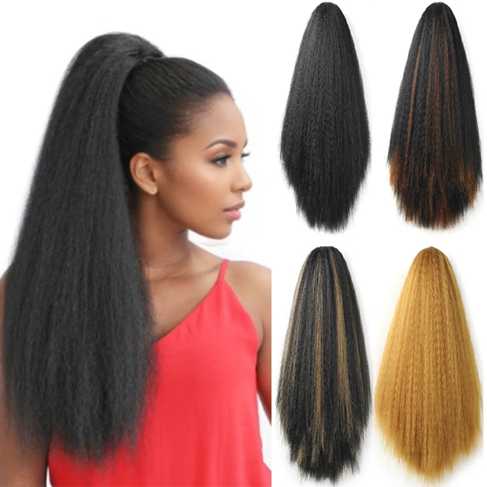 14 Inch Yaki Hair Extensions Claw Clip Ponytail Hair Extensions Synthetic Kinky Straight Extension Clip In Pony Tails