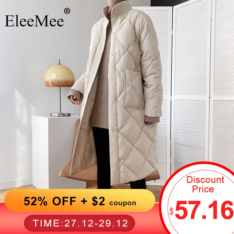 Купить EleeMee Winter Coat For Women Rhombus Pattern 2022 Warm Long Jacket Turtleneck Pocket Sashes Casual Female Parkas Size M-L  Женская | Женские парки (1005003068563817)