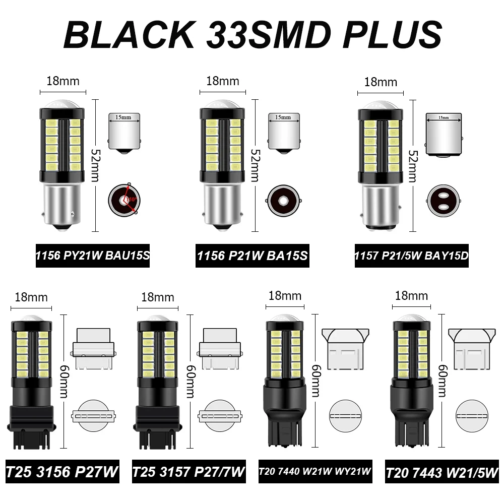 2x 1157 BAY15D P21/5W LED 1156 BA15S P21W PY21W BAU15S 7440 7443 3157 Car Tail Bulb Brake Lights Auto Reverse Lamp Signal Light