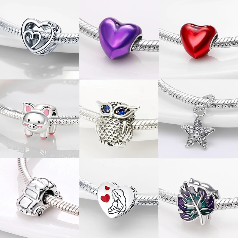 Charm Jewelry Beads Charms Animal Charm Jewelry Bead Jewelry Making Silver Charm Bead Charm Bead Beads Jewelry Sterling Silver Beads Charm Charms Fit Pandora 925 Original Bracelet Silvering Owl With Blue Zircon Red Heart