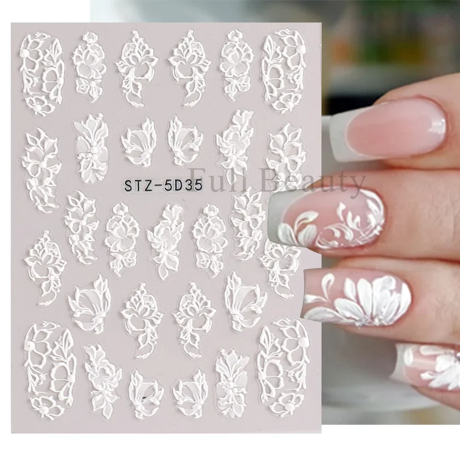 Elegant Floral Bridal Nail Design