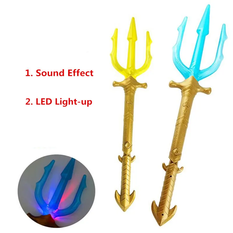 60cm Movie Superhero Aqua man Trident Toy Arthur Curry Orin Weapon Light up sword LED Flashing Lightstick for Kids party prop