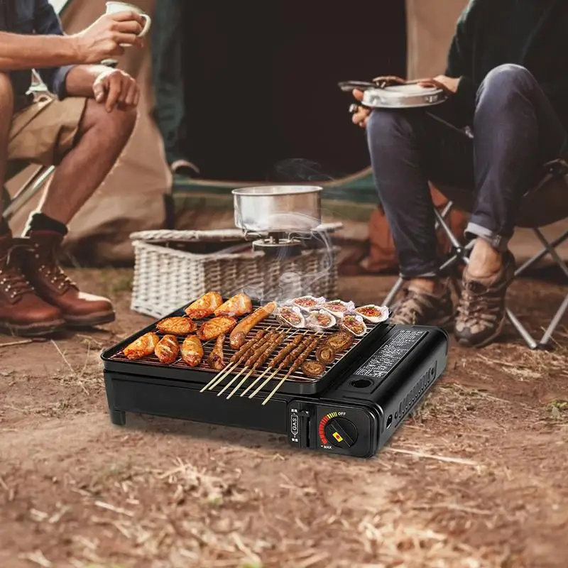 3 In 1 Outdoor Cassette Grill Stove Portable Camping BBQ Grilling Gas Stove  Burner Furnace Fried Roasted Cooking With Carry Case - AliExpress