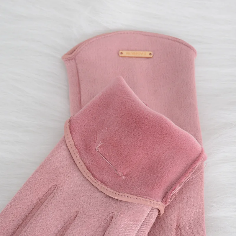 Gants simples en daim pour femmes, automne hiver, garder au chaud, écran tactile mince en cachemire solide, cyclisme, conduite, tissu élégant coupe-vent