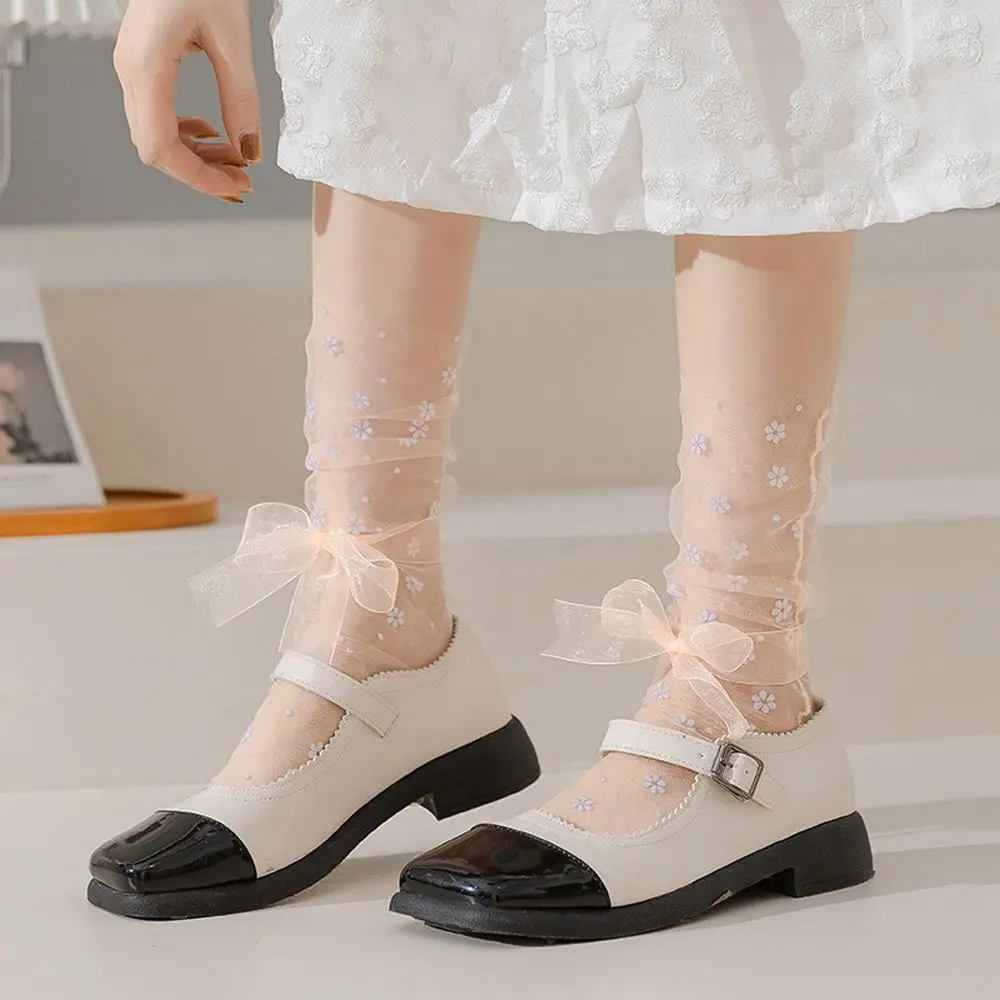 

Japanese Fashion Kawaii Star JK Lolita Silk Hosiery Women Socks Bow Medium Tube Socks