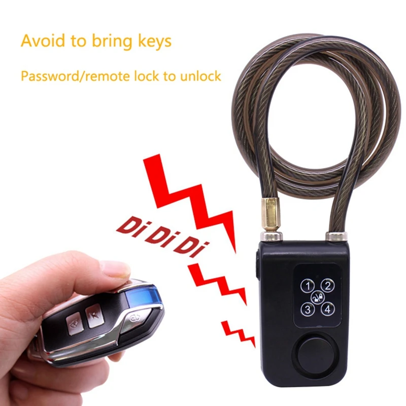 Cycling Security Lock Anti-Theft Vibration Alarm Lock Electric Motorcycle Code Chain Black