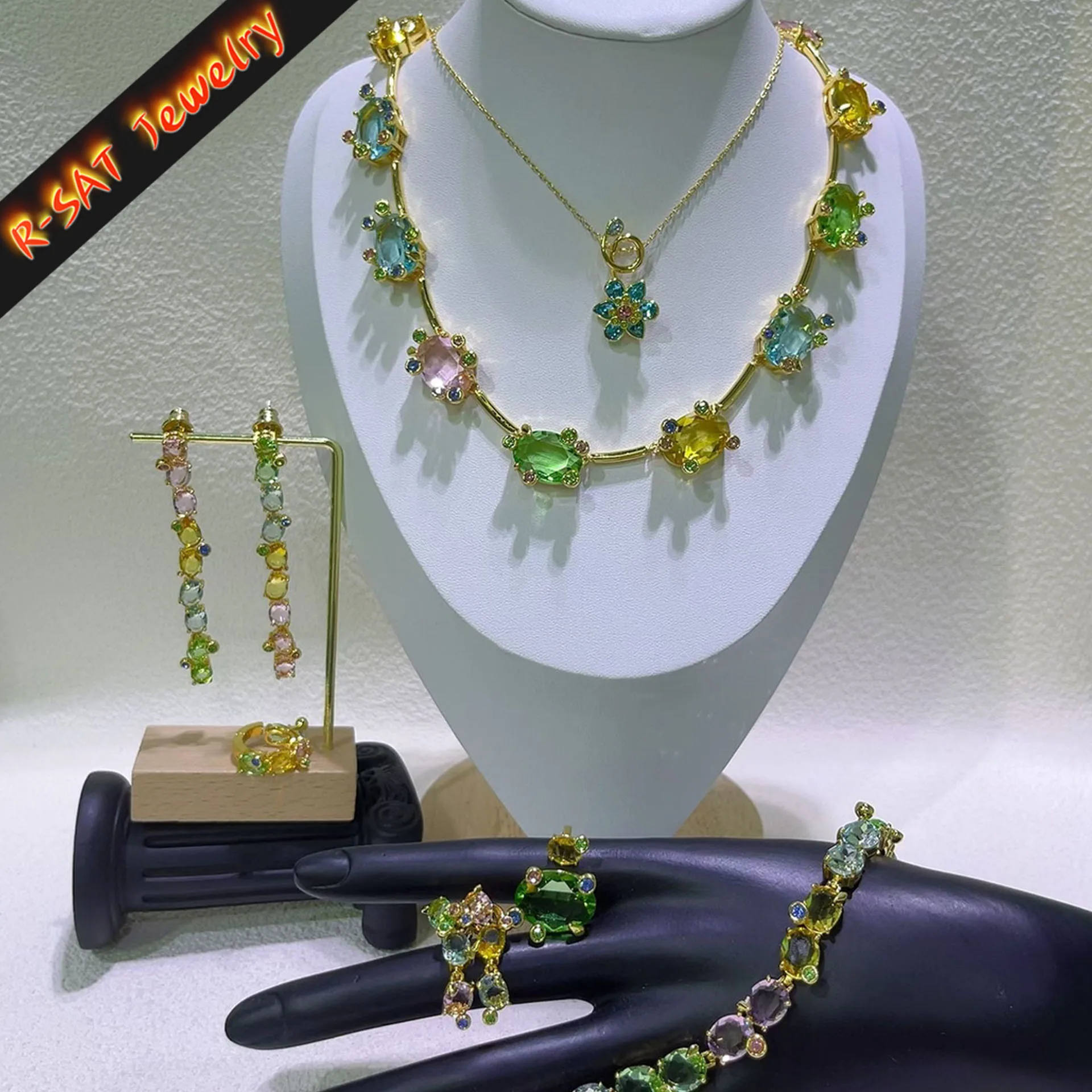 2025 New Colored Candy Crystal High Quality Jewelry Sets Adjustable Ring Drawstring Necklace Exquisite Gift for Women 1