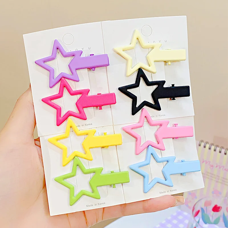 

Summer Alloy Solid Color Hollow Pentagrams Star Hair Clips For Girl Kids Cute Kawaii Fairy Simple Hairpin Fashion Accessories