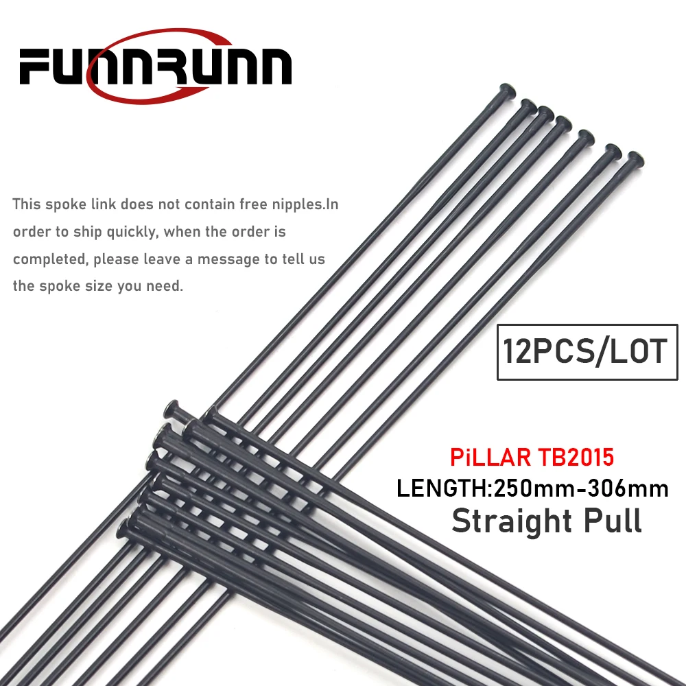 12Pcs/Lot Straight Pull Pillar TB2015 14G Gauge 2.0mm Stainless Steel Original Triple Butted Bicycle Spoke Rays Black Ultralight