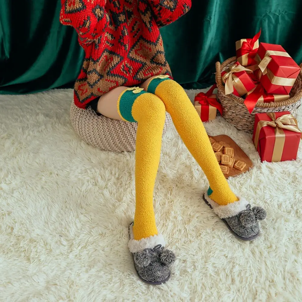 Tube Socks Women Stripe Christmas Gift Snowman Santa Claus Elk Ladies Hosiery Floor Socks Christmas Stockings Cotton Calf Socks