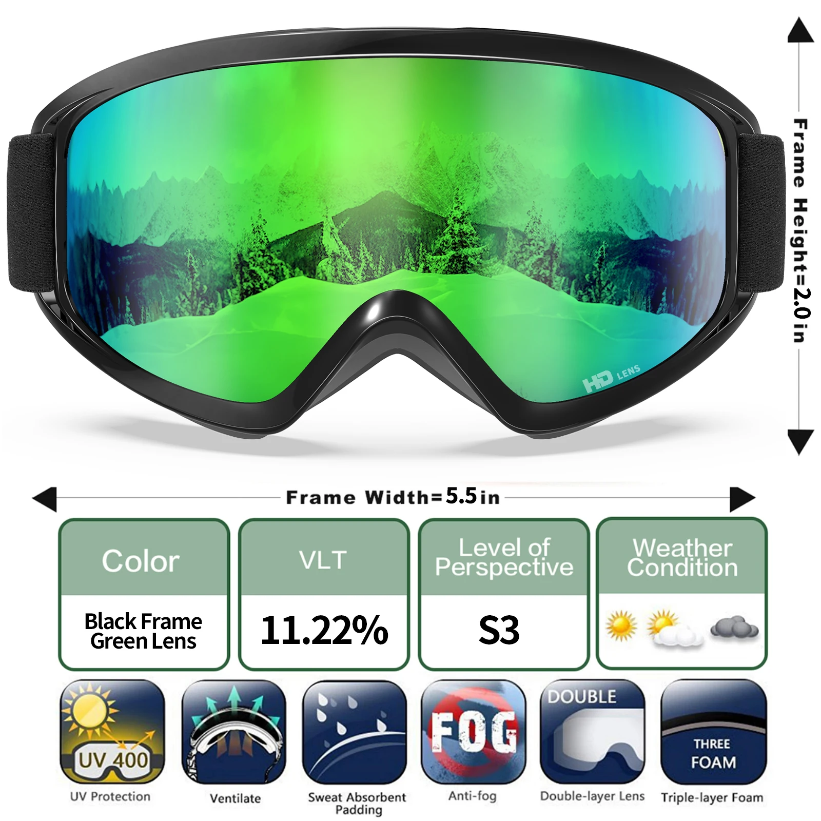 Maxjuli Ski brille, Schnees port otg Snowboard brille für Männer Frauen & Jugendliche 100% Protectin Schneemobil Ski Skating m7 – Detail 21