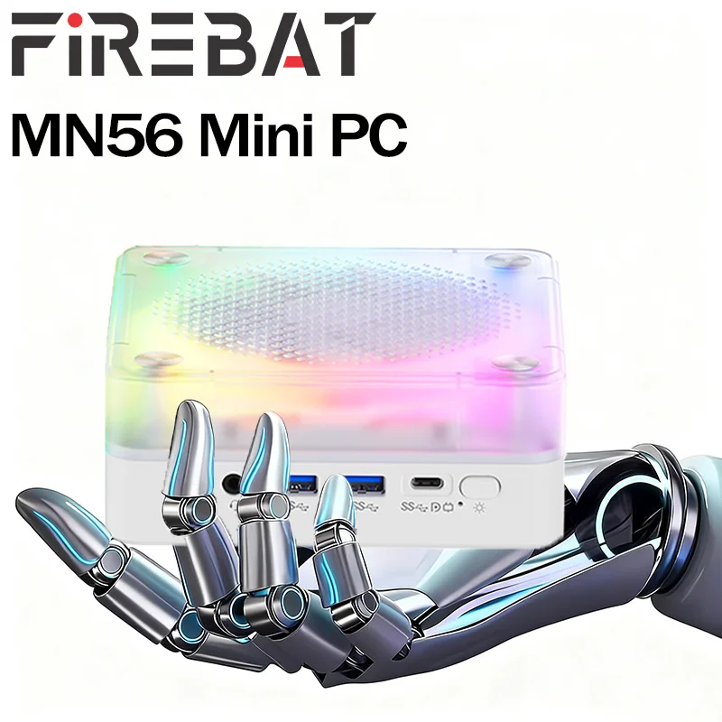 מחשב גיימינג לשולחן FIREBAT MN56 MINIPC AMD R7-8745HS RGB USB4 Gamer 16GB 512GB DDR5 Doubble RJ45 BT5.2 WIFI6