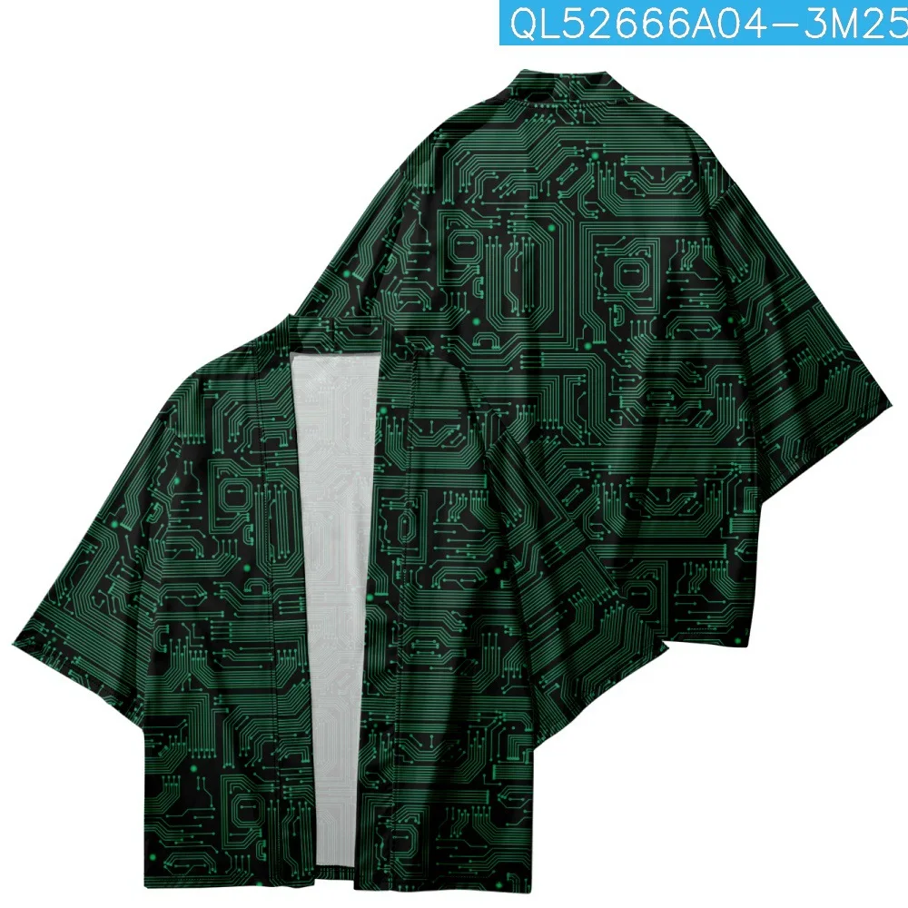 Haori Obi Beach Yukata Green Printed Kimono Women Men Cardigan Japanese Summer Shirt Asian Clothing japanese kimono japanese kimono cardigan japanese kimono shirt