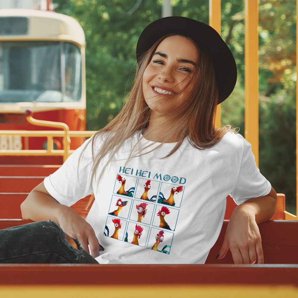 

Disney Moana Kawaii Funny HEI HEI Mood T Shirt Women Cartoon Cute Street Casual Tops Bsaic Summer Young Style Female T-shirts