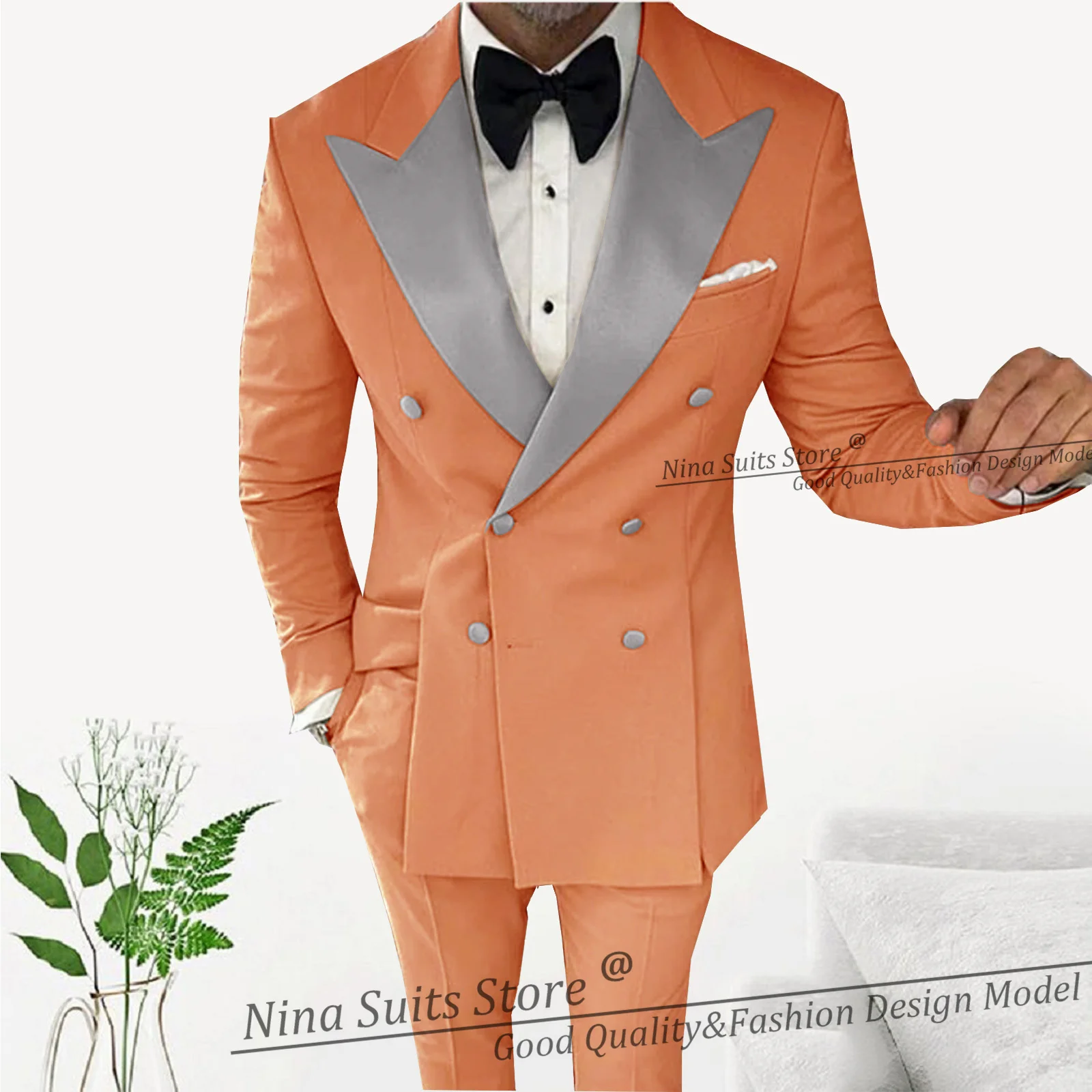 G&N New Male Suit Blush Pink Tailor-Made 2 Pieces Set Fashion Silver Peak Lapel For Business Party Wedding Groom Tuxedos