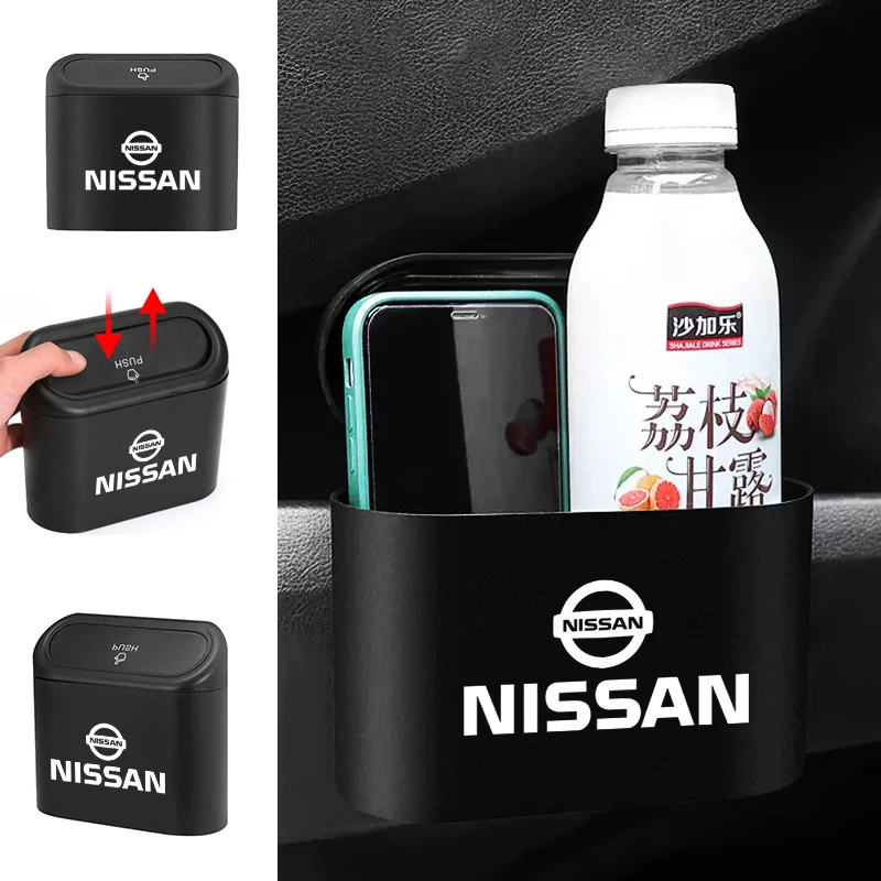 1Pc Car Hanging Trash Can ABS Square Pressing Bin Trash For Nissan X-trail Qashqai Note Juke leaf Sentra Patrol Car Styling