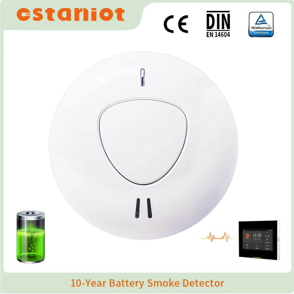 10 Years Battery Life Smoke Detector Fire Alarm Sensor EN14604 Certified 85dB High Decibel Low Voltage Alarm Security System