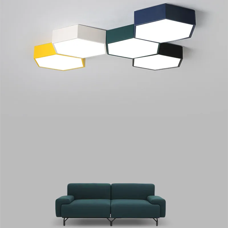 

Nordic child ceiling lamp designer multicolor DIY combination hexagon light restaurant green ceiling light hotel room color lamp
