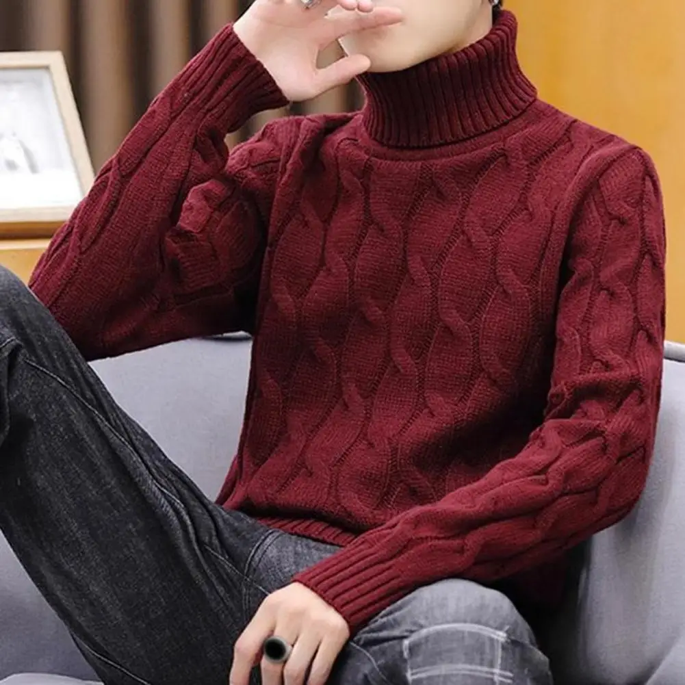 

Teenager Men Autumn Winter Sweater Turtleneck Long Sleeve Knitting Tops Thickened Twist Knitting Pullover Tops