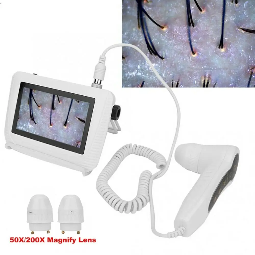 Skin Analyzer Testing Scanner 5inch Hair Scalp Hair Follicle Detector Skin Detector Moisture Tester for Beauty Salon 50X 200X