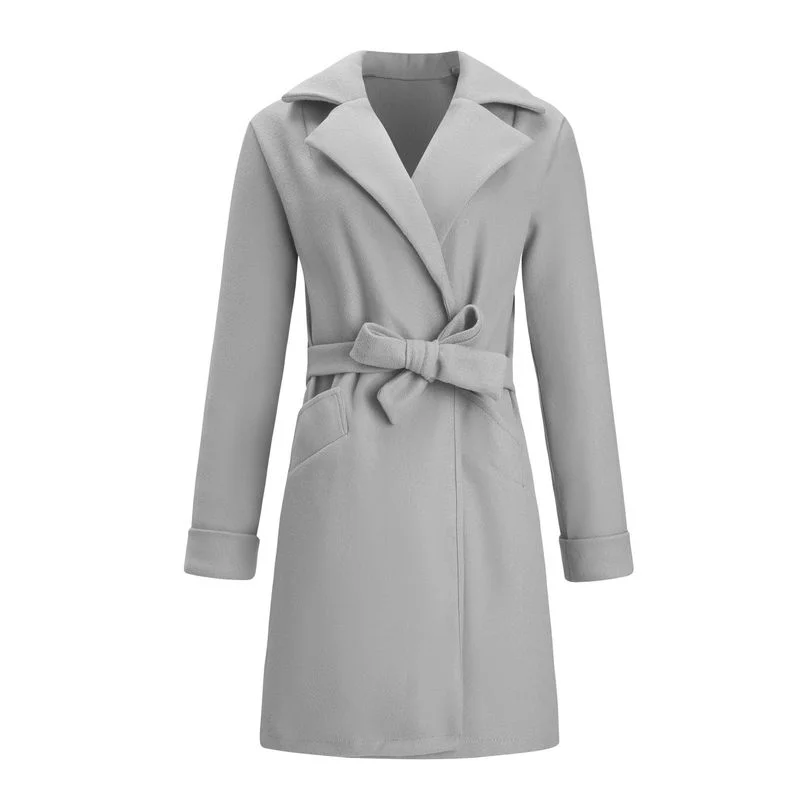 Spring Elegant Lapel Wool Long New Coat Retro Solid Color Fashion Warm Queen Slim Coat with Belt Woman Winter Coats and Jackets