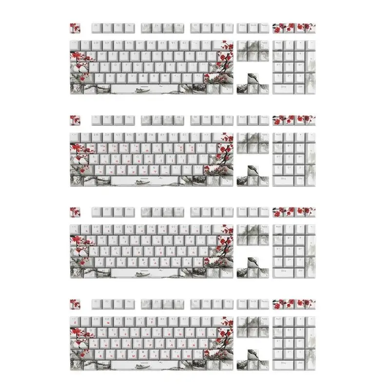 

108pcs Keycaps Plum Blossom Theme OEM Profile Keycap Russian Korean Japanese For 61/87/108 Mechanical Keyboard KeyCaps