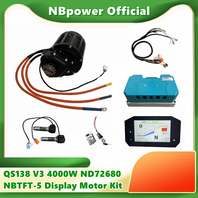 QS 90H 138 4000W V3 Mid Drive Motor 1:2.35 Gear Box with BLDC Fardriver ND72680 Controller NBTFT-5 Display for Motorcycle