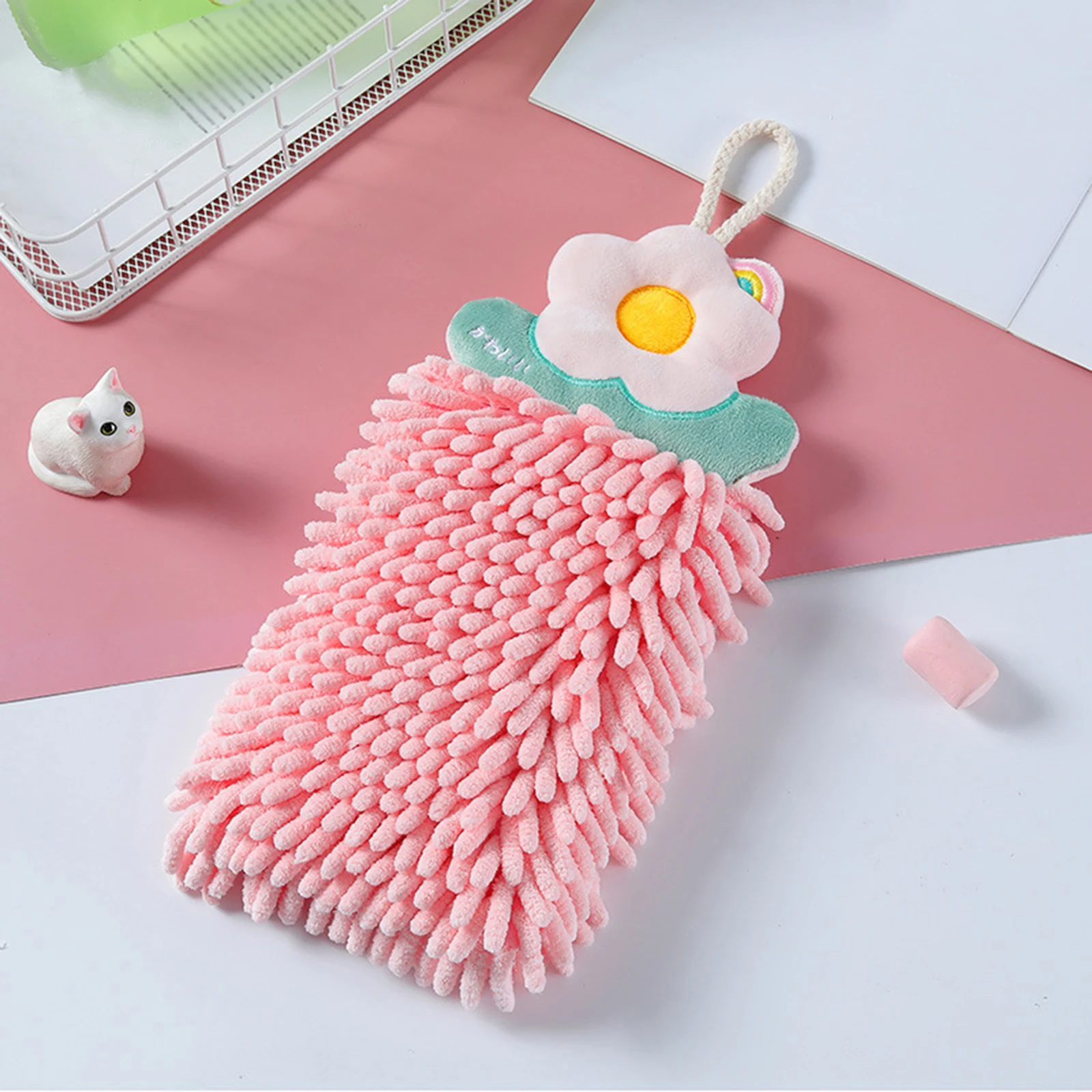 Hand Towel Lovely Cleaning Cloths Hand Towel Hand Dry Towel Bathroom Kitchen Cleaning Dish Wipe Hanging Loops Washcloths Kitchen Accessory