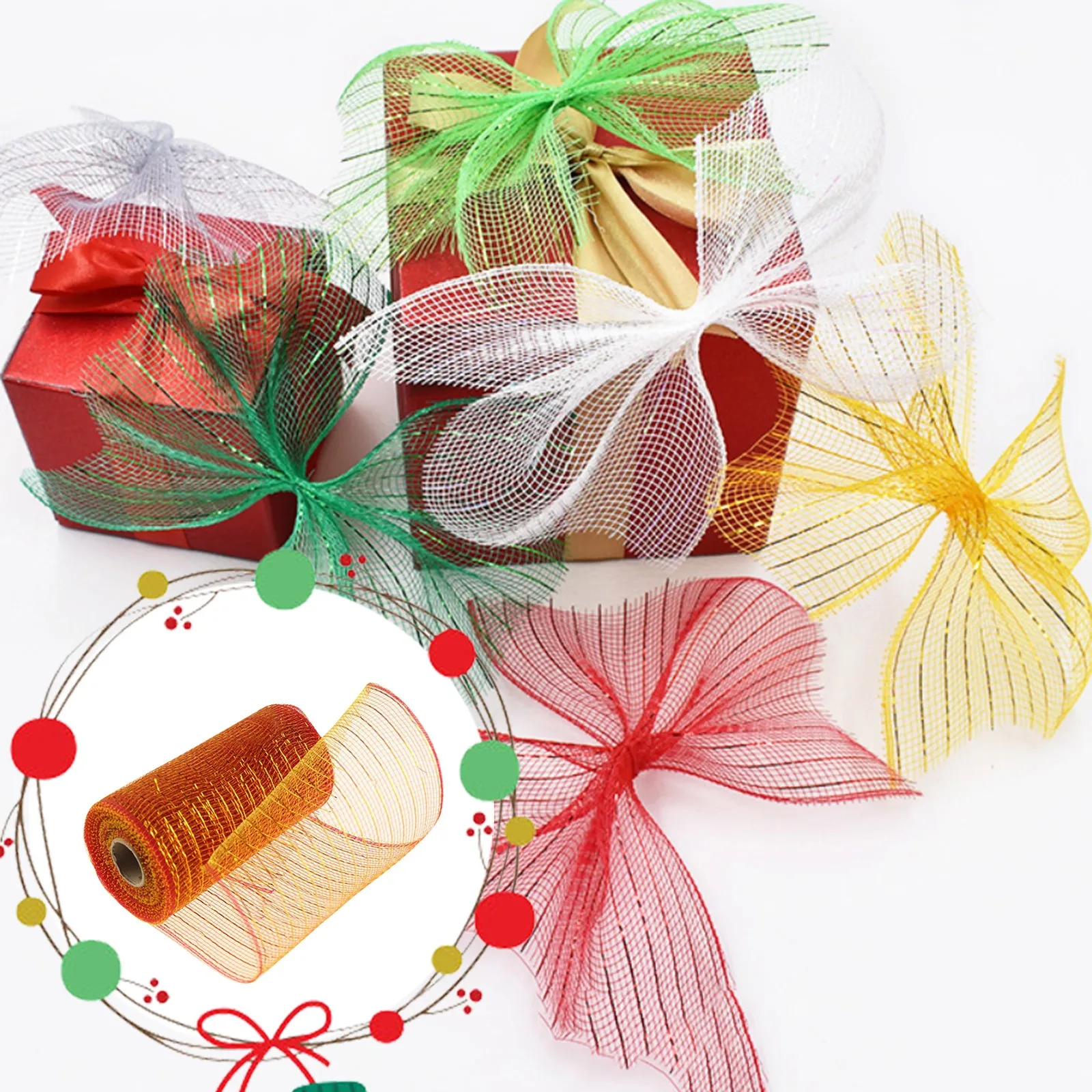 15cm 10yards Deco Poly Mesh Ribbon Wide Metallic Ribbon For Christmas Decoration Valentine's Day Diy Wrapping Ribbons