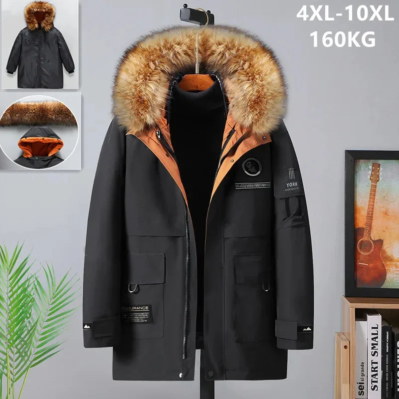 

Thick Warm Winter Jacket Men 10XL 160XL Fur Collar Detachable Liner Down Cotton Padded Fleece Coldproof Plus Size 8XL 6XL Coat