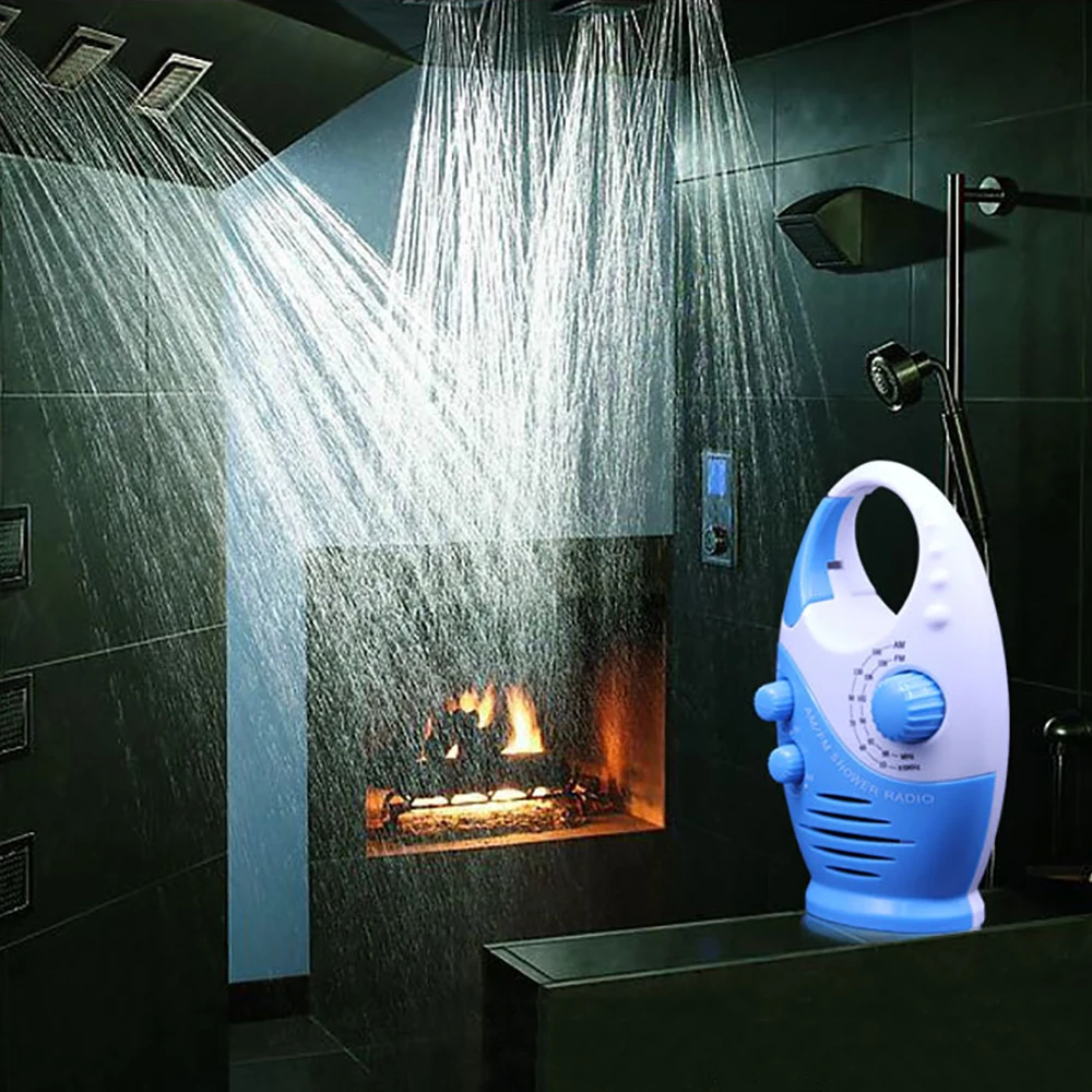 Portable FM AM Radio Shower Music Hanging Radio Suit Bathroom Bath Cabin Black Powerful Hi-Fi Speakers Radio Operated Waterproof