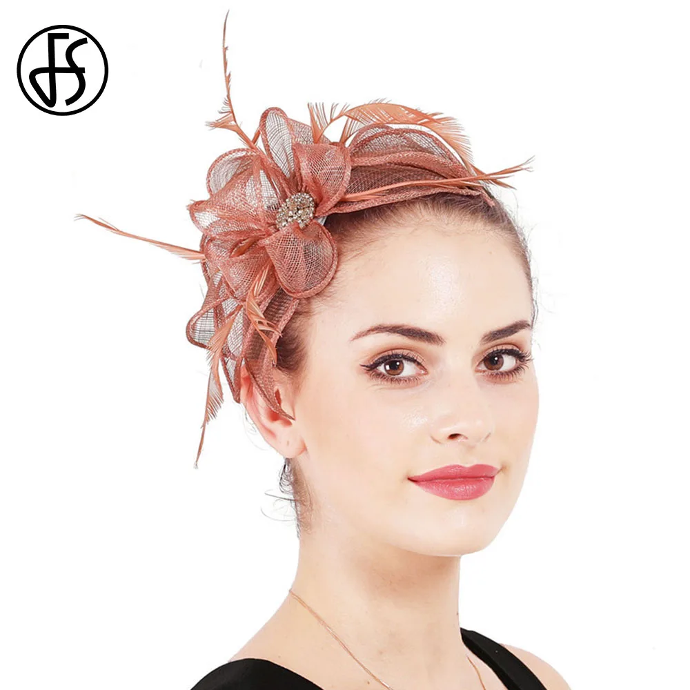 FS Vintage Bride Wedding Fascinator Hat Elegant Lady Banquet Party Feather Top Hat Hair