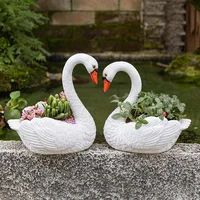 Creative Swan White Flower Pot, Animal Resin Crafts, Courtyard Balcony Garden Layout, Duck Decoration, Outdoor Decoration, 1Pc 1