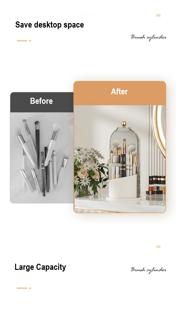 Makeup Brush Holder 360° Rotating With Lid Lipstick Eyebrow Pencil Holder Eye Shadow Storage Box Luxury Cosmetic Organizer